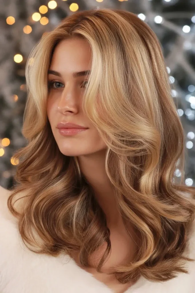 Blonde and Mocha Balayage Holiday Hair Color