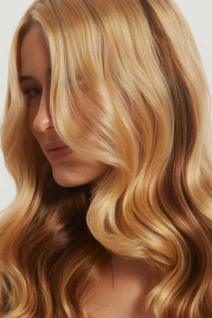 Warm Blonde With Brown Lowlights