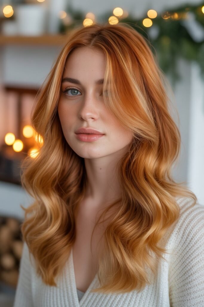 Red and Gold Balayage Christmas Hair Color