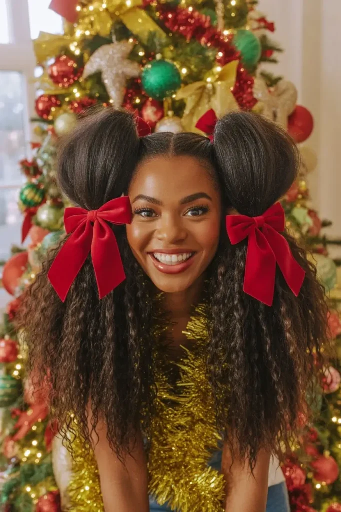 Half-Up Twisted Ponytail Christmas Style