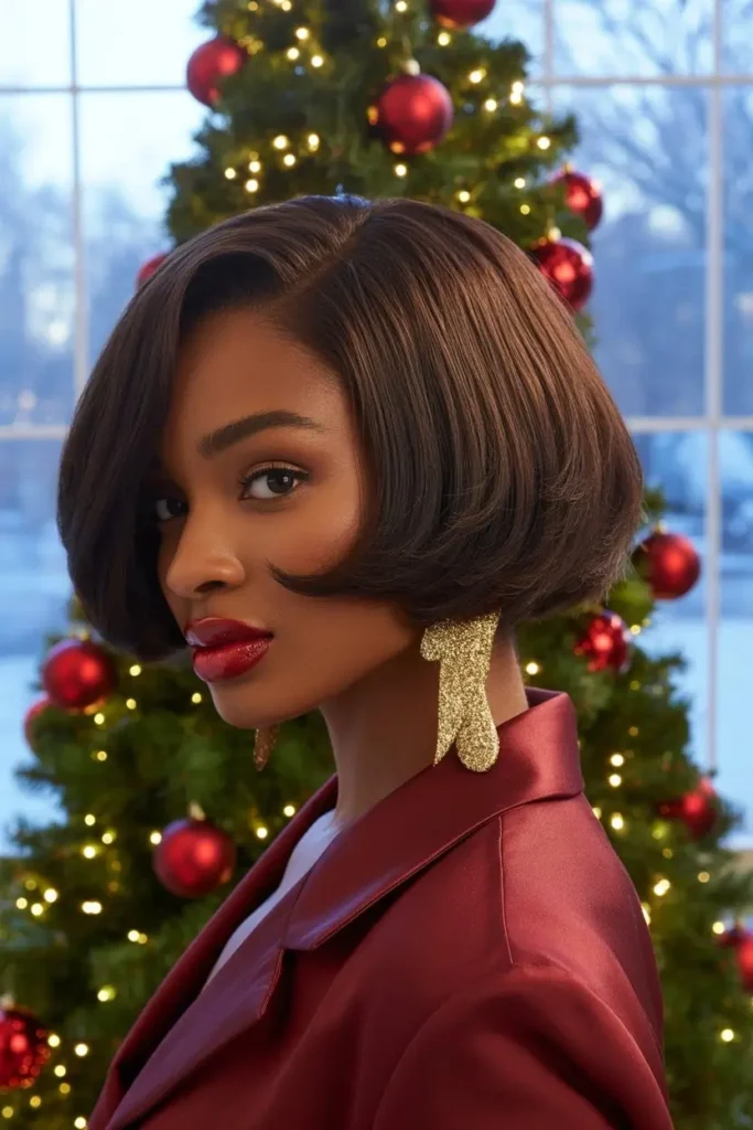 Kinky Straight Bob Christmas Look