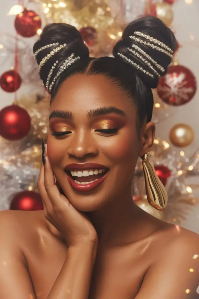 Sleek Double Buns for Holiday Parties