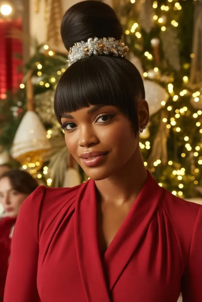 High Top Knot With Bangs